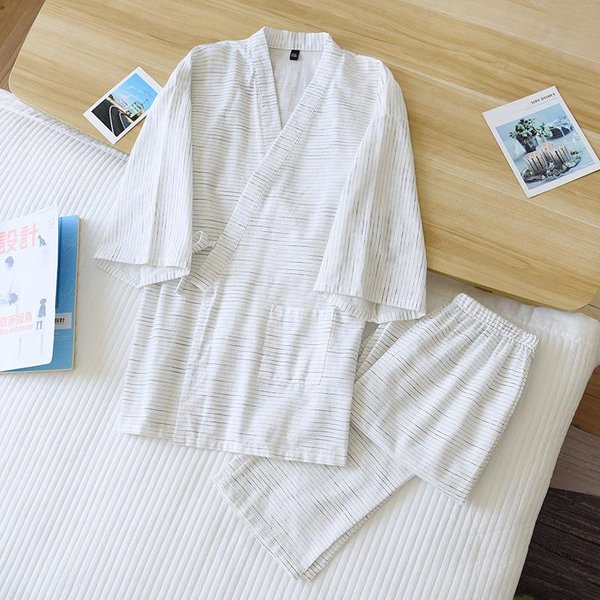Conjunto De Dos Piezas De Albornoz De AlgodóN 100% Nuevo Para Primavera Y Verano Para Hombre, Conjunto De Pijama Largo De Dos Piezas, Conjunto Para Estar En Casa, Conjunto De Albornoz M Gray-image