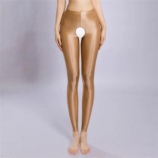 Kalesony ModelująCe Satynowe BłYszcząCe Plus Size, Legginsy Do Jogi Oleiste BłYszcząCe, Rajstopy Damskie Seksowne Z Szwem Z TyłU, Rajstopy Do Klubu Pole Dance 1XL Beige-image