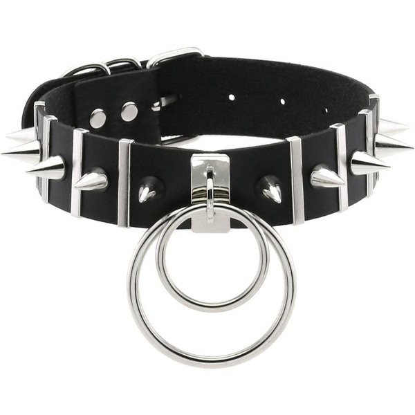 Collar De Cuero Con Pinchos Grandes Metal Punk Collar Para Mujeres Hombres Emo Choker JoyeríA GóTica Accesorios Harajuku-image