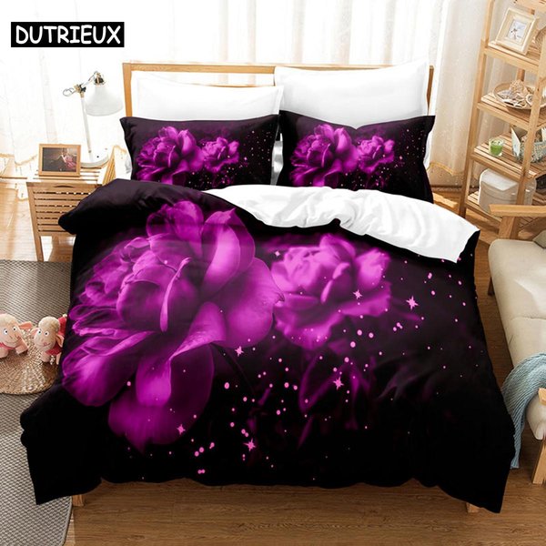 Fioletowy Zestaw PośCieli PośCiel Poszewka Na KołDrę KołDra Poszewka Na Poduszkę 3D KołDra Lawenda Motyl PodwóJna PełNa King Queen Twin Single EU Single(135X200Cm) Purple-image