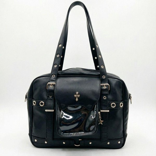 Bolso De Hombro Ita Y2K Nuevo Bolsos Transparentes Lindos Para NiñAs Bolso Tote Casual De Gran Capacidad De Moda Para Mujer Mochilas Bolso De Mano Con Pantalla DIY 35X27X10Cm Black-image