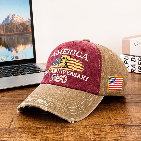 Gorra De BéIsbol Vintage Lavada Desgastada AméRica 250º Aniversario 1776- Campana De La Libertad Bandera Americana Bordada Hombres Mujeres Ajustable Adjustable-image