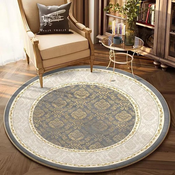 Europejski ZłOty Luksusowy OkrąGłY Dywan – AntypośLizgowy Dywan Do Salonu, Na Sofę, Do Sypialni, Dekoracja Stolika Kawowego Diameter 100Cm(39In)-image