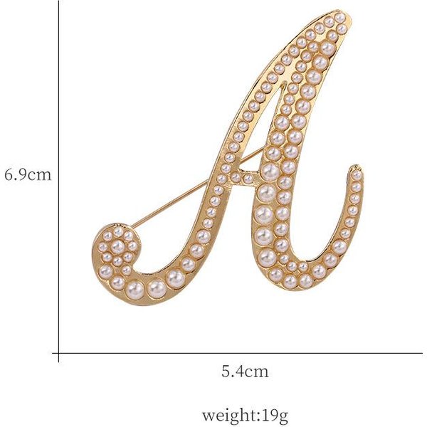 Broches Insignias De Metal Con Perlas De 26 Letras Para Mujer Hombre A La Moda Insignias Simples Creativas Unisex Traje Oficina Hebilla Accesorios Alfiler Broche Beige-image
