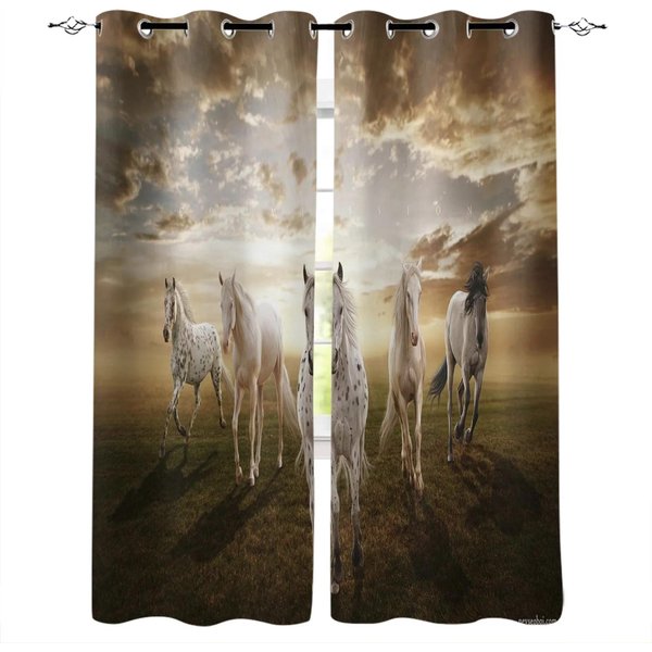 2Szt. Czarno-BiałE Konie, WyśCigi, Drukowanie, ZasłOny Okienne Do Salonu, Kuchni, Sypialni DziecięCej, WisząCe ZasłOny W60H60(Cm)X2Pcs&Grommet Top-image