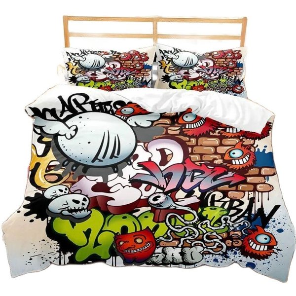 Zestaw PośCieli Graffiti Hippie Nastolatki DorośLi Hip Hop Zestaw Poszwy Na KołDrę Rozmiar King Queen MłOdzieżOwy Pokrowiec Na KołDrę Nowoczesny Pokrowiec Street Art US Full 200X230Cm-image