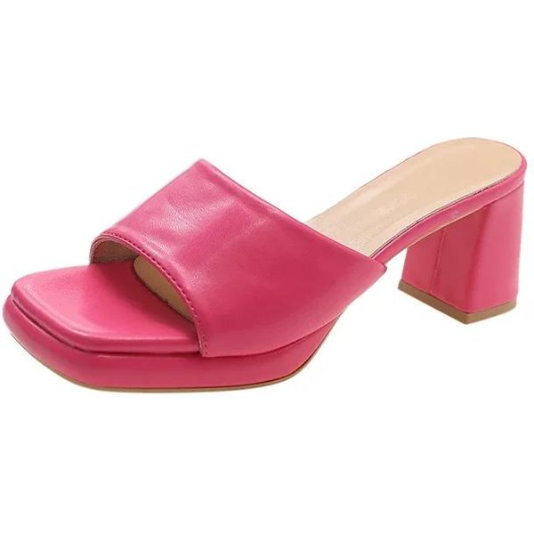 Zapatos De Mujer De Talla Grande, Zapatillas Modernas Para Mujer, Zapatillas De Vestir Concisas, Sandalias De Mujer Con Punta Cuadrada Y Tacones Altos Y Gruesos. 46 Pink-image