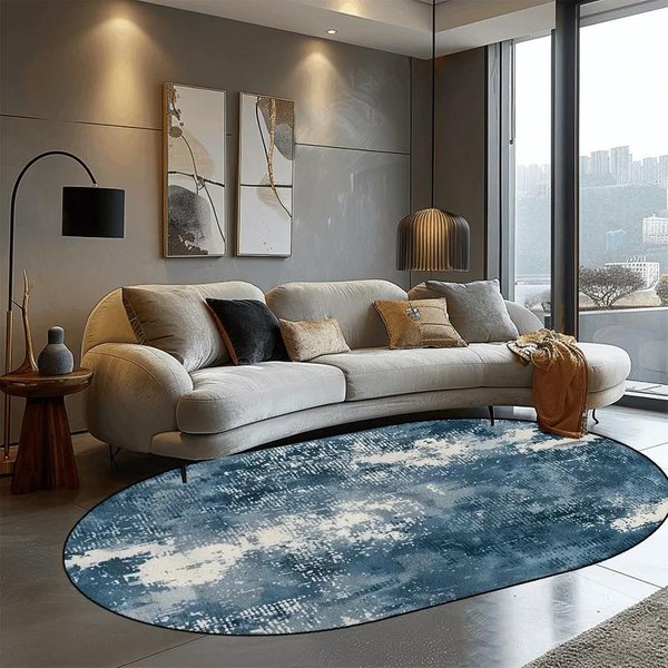 Alfombra Ovalada Abstracta Estilo NóRdico Para Sala De Estar DecoracióN Del Hogar De Lujo Ligero Alfombra De Suelo Lateral Para Sofá Alfombra Suave Lavable Para Dormitorio 60*90Cm-image