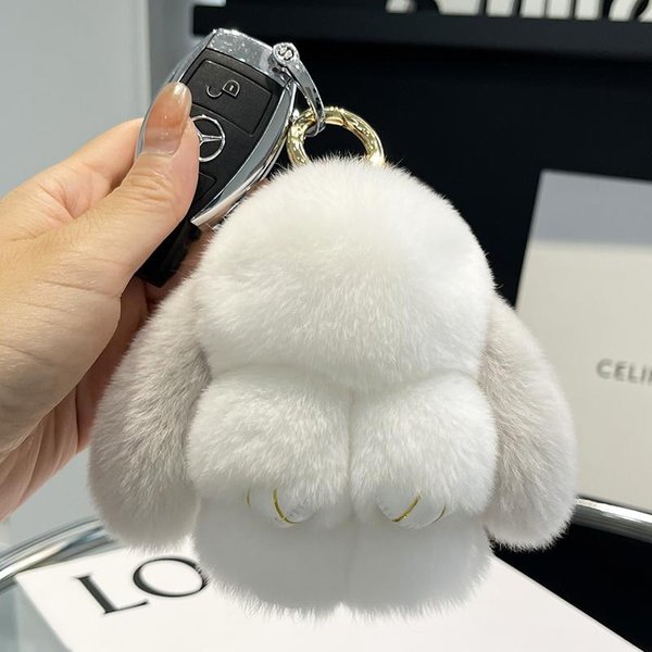 Mini Uroczy Prawdziwy Futro KróLika Reks Rekin ZająCzek Breloczek Zabawka Lalka Brelok Do Kluczy Torebka Breloczek 10CM Futrzany ZająCzek Breloczek Do Samochodu White-image