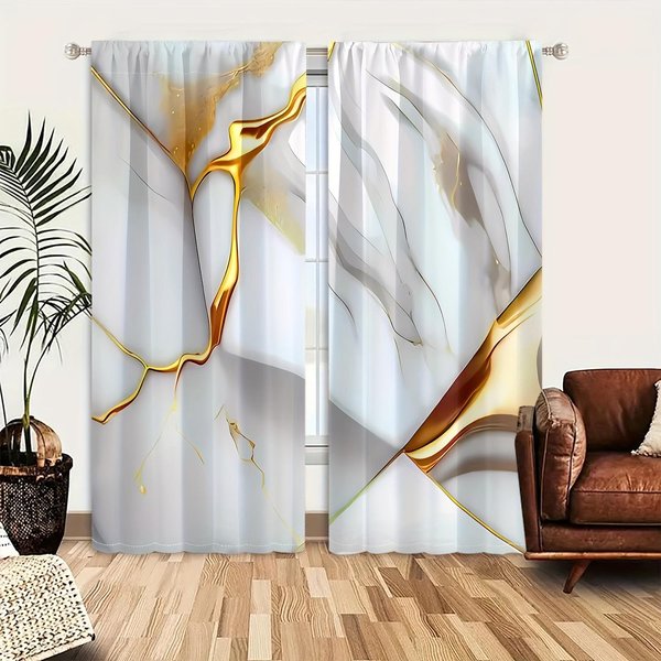 2 Paneles Cortinas Estampadas Con Textura De MáRmol Tratamiento De Ventana Para Dormitorio Oficina Cocina Sala De Estar Estudio DecoracióN Del Hogar Parte Superior Con Ojales 2X50Wx50H(Cm)&Grommet Top-image