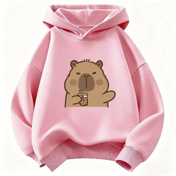 Urocza Bluza DziecięCa Modna Kawaii Kapibara Bluza DziecięCa Urocza Bluza Z Kapturem Harajuku Dla ChłOpcóW DziewcząT Jesień Zima Casualowe Bluzy 140 Pink-image