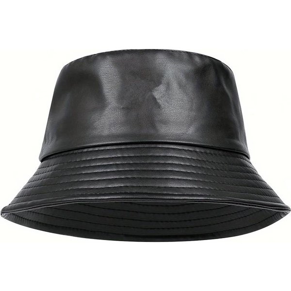 Modny Zimowy Kapelusz Typu Bucket Ze Sztucznej SkóRy, Wiatroszczelny, CiepłY, Kapelusze Bucketowe Dla MężCzyzn I Kobiet, Uniwersalny Kapelusz Typu Panama, Kapelusze Rybackie, Gorras Czarny-image