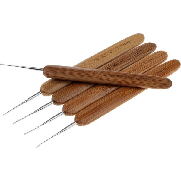 5 Piezas De Bambú Para Tejer Cabello, Agujas De Ganchillo, Ganchos, Herramienta Para Rastas, 0,5Mm 0.75Mm-image