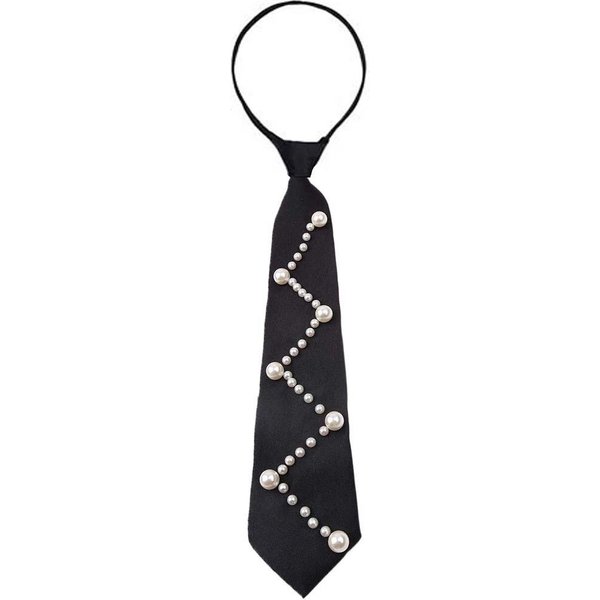Elegancki KoreańSki Styl PerłY Krawat Czarny Choker RęCznie Haftowany DłUgi Krawat Geometryczny Akademicki Styl Dekoracja Krawat Do Koszuli WystęP Black-image