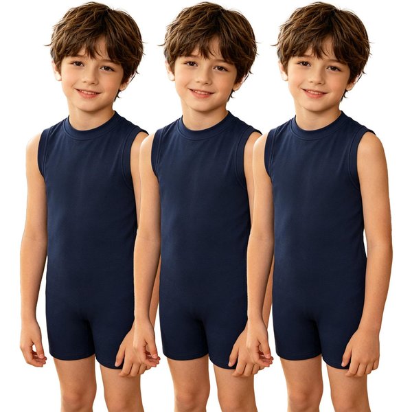 3 Piezas Mono Adaptativo Especial Para NiñOs Cuello Redondo Sin Mangas Cremallera Invisible Trasera Color SóLido Para Vestir FáCil Cuidado Diario 7-8 Years-image