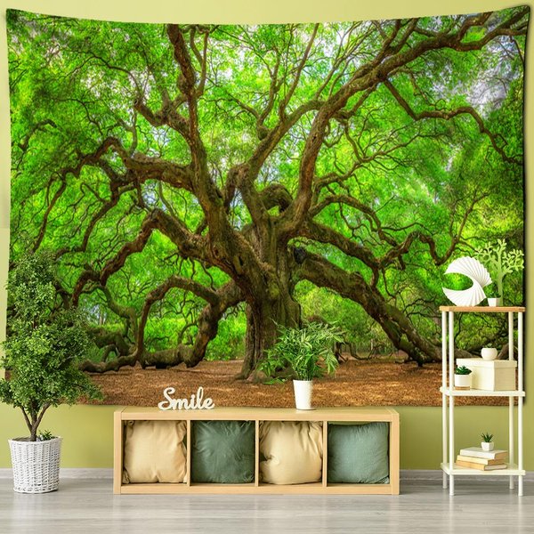 Tapiz De Bosque Y áRbol Imponente Para Colgar En La Pared, Paisaje Natural, BrujeríA PsicodéLica, Fondo De Estilo Bohemio, Tela Para DecoracióN Del Hogar 150X150Cm Green-image