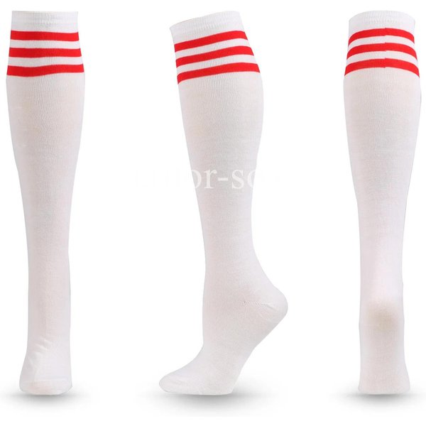 1 Par De Calcetines De CompresióN Calcetines De FúTbol Antideslizantes Tubo Largo Hasta La Rodilla Calcetines Calcetines Rayados Para FúTbol Calcetines Deportivos Para Correr White-image