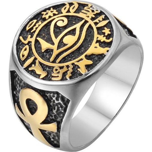 Anillo Egipcio Vintage Ojo De Horus Para Hombre Acero Inoxidable Misterioso Antiguo Egipto SíMbolo De Texto Ankh Anillos Punk Amuleto JoyeríA Regalo 12-image