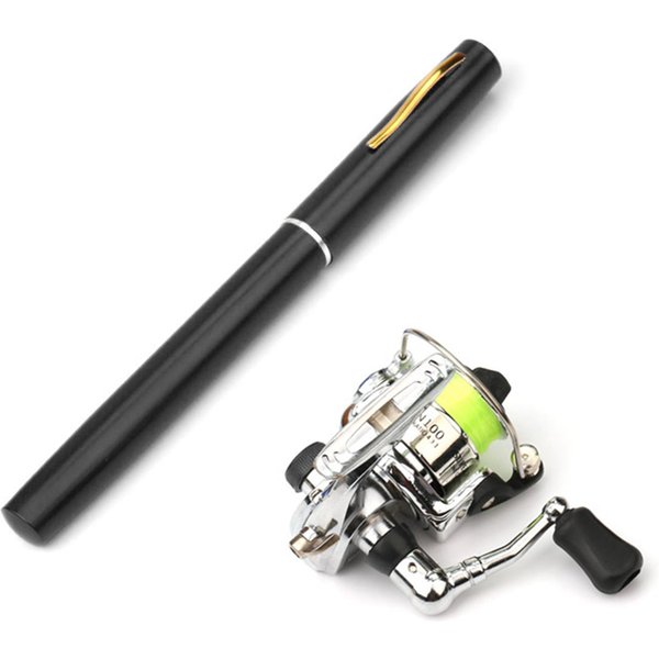 Carrete De CañA De Pescar Plegable Combo Mini Pluma Kit De CañA De Pescar Carrete Giratorio De CañA De Pescar TelescóPica 1M-image