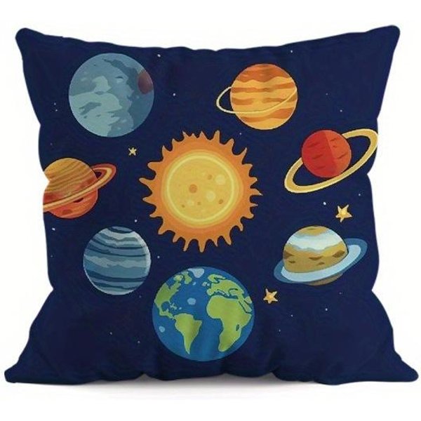 Funda De Almohada De Astronauta Y Cohete Y Planetas Impresa Por Ambos Lados Felpa Corta Adecuada Para Salas De Estar Dormitorios Funda De CojíN Decorativo 50X50Cm-image