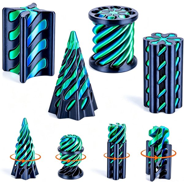 Zestaw 4 Sztuk Drukowany 3D StożEk NieosiąGalny Piramida Spiralna PrzechodząCy Fidget, Iluzja Optyczna Zabawka Biurkowa Do Redukcji Stresu Prezent Adhd LęK Blue-image