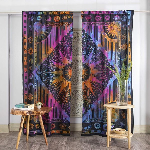 Cortinas Indias 3D Forma De Sol Mandala Estilo Hippy Bohemio Sala De Estar Dormitorio Muebles Para El Hogar Cortina Parasol Parte Superior Con Ojales 2 Paneles De Cortina W50H60(Cm)X2&Grommet Top-image