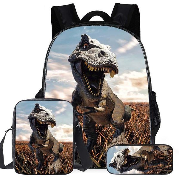 Novedad CláSica Peculiar Dinosaurio ImpresióN 3D 3Uds/Set Alumno Mochilas Escolares Mochila Para PortáTil Mochila Bolso De Hombro Inclinado Estuche-image