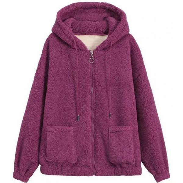 Damska Bluza Z Polaru JagnięCego, Pogrubiona, Jesienno-Zimowa, LuźNa, W Stylu KoreańSkim, Rozpinana Na Zamek, Polar Typu Teddy S Fioletowy-image