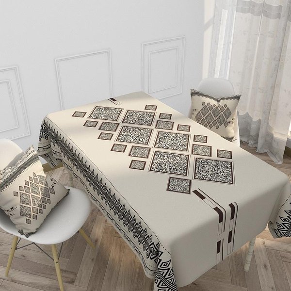 Wodoodporny Lniany Obrus Domowy Etniczny Styl Retro WzóR Hotelowy Obrus ProstokąTny Kuchenny Obrus 85-85Cm-image