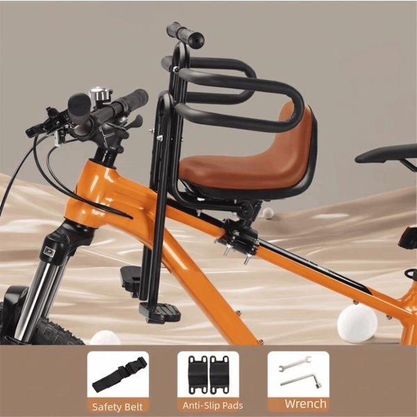 Asiento Infantil Para Bicicleta Montado Delantero Seguridad De Cobertura Total Asiento Infantil Para Bicicleta De MontañA Uso En Bicicleta Plegable Brown W/Guardrail-image