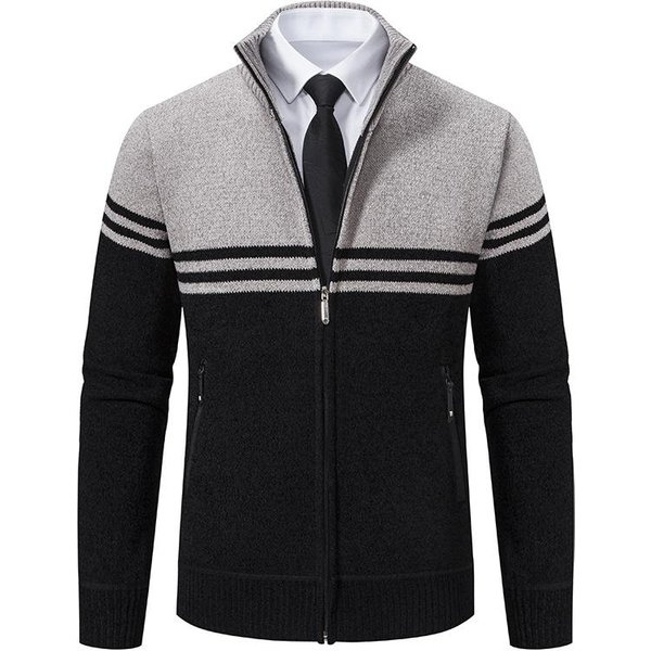 Chaqueta De Cuello Alto De Moda Para Hombre, OtoñO E Invierno, Nueva, Gruesa, CáLida, Holgada, Informal, De Negocios, CáRdigan, Abrigo Para Hombre M Black-image