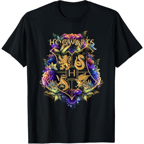 Camiseta Harry Potter Hogwarts Escudo Floral Multicolor Xxxxl Negro-image