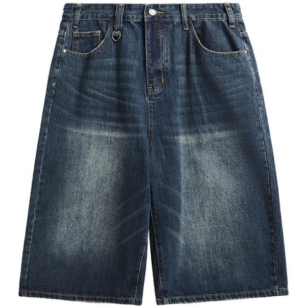 Letnie Vintage LuźNe Szorty Jeansowe Szerokie Spodnie Dla MężCzyzn Z Wysokim Stanem Prane DłUgość Do Kolan Szorty Jeansowe Spodnie S Niebieski-image