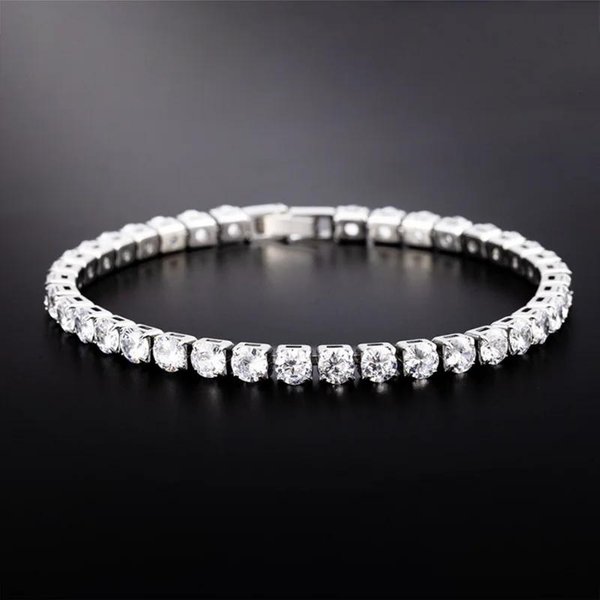 Pulseras De Tenis Heladas De Lujo Hiphop Con Circonita CúBica De Cristal De 4 Mm Para Mujeres Hombres Color Dorado Color Cobre Cadena De Pulsera JoyeríA 19Cm-image