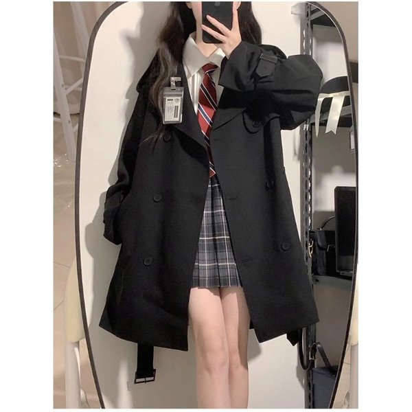 Abrigo Informal De Longitud Media Estilo BritáNico Nuevo Estilo Primavera Y OtoñO Para Mujer PequeñO XL Gray-image