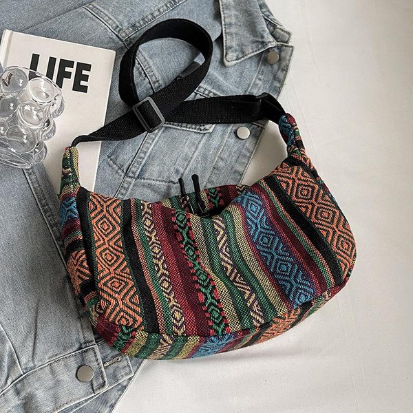 Torba W Stylu Etnicznym O DużEj PojemnośCi Nowa Modna Torebka Crossbody W KształCie Pieroga Ins Retro Wszechstronna Torba Na Ramię Kobiety Orange Gray-image