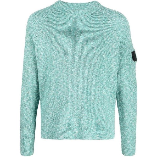 Stone Island Sweter Z OkrąGłYm Dekoltem Z Naszywką Z Logo PrążKowany Sweter MęSki Sweter Niebieski 78195121RV0042 S White-image