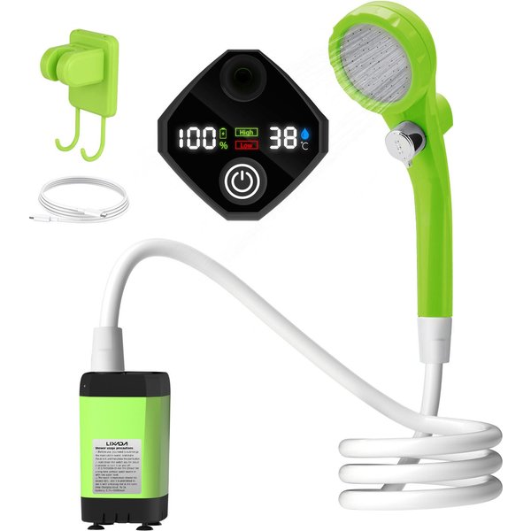 Bomba De Ducha PortáTil Para Acampar, Kit De Ducha Para Exteriores Para VehíCulos Recreativos, Ducha Para Campamento Con Pantalla Completa Digital Inteligente 6000Mah Verde-image
