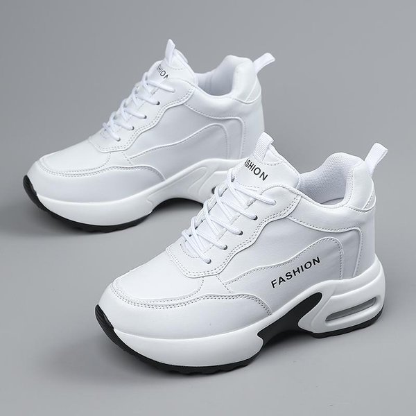 Zapatillas De Mujer Suela Gruesa Blancas Aumento De Altura Alta Calidad Deportivas Tendencia Moda Caminar Transpirables Zapatos Casuales Para Mujer 42 Blanco-image