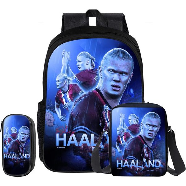 Mochila Estrella De FúTbol Set De 3 Piezas Mochila Bolso De Hombro Haaland Estuches Mochila Escolar Regalo Para NiñOs NiñO Mochila Deportiva-image