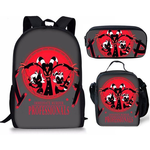 Hip Hop Popular Divertido Helluva Boss ImpresióN 3D 3Uds/Set Alumno Mochilas Escolares Mochila De DíA Para PortáTil Mochila Cruzada Bolsa De Almuerzo Estuche Black-image