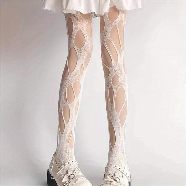 Medias Sexy Punk Para Mujer Con Agujeros Rotos Calcetines De Red Calcetines De Encaje GóTico Ropa Interior De Fiesta Pantimedias One-Size-image