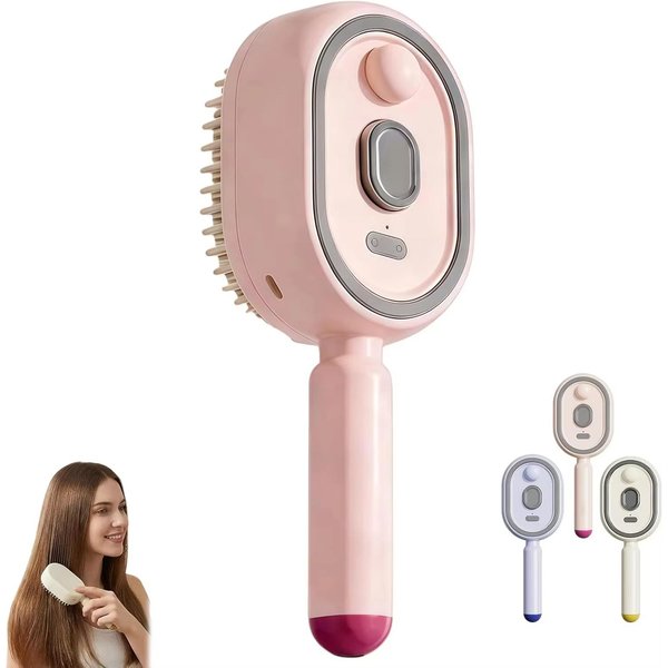 Peine Masajeador De Cuero Cabelludo Con Cepillo De Vapor Y Aceite Esencial, 3 En 1, EléCtrico, Con Spray, Cojines De Aire, Autolimpiante, Recargable Color Rosa-image