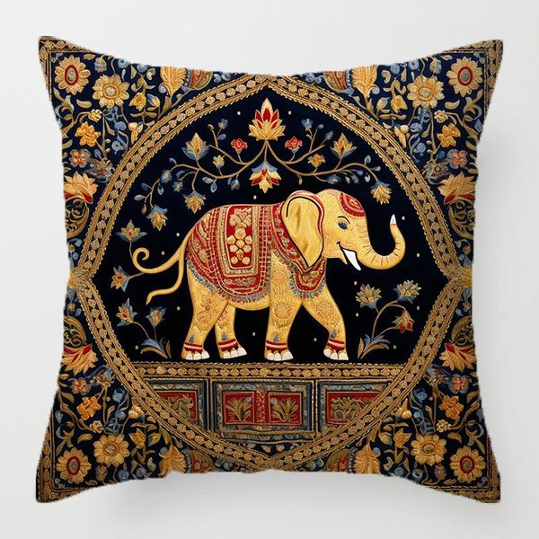 Vikama Funda De Almohada Estilo Bohemio Para Sala De Estar Sofá Funda De Almohada Con Estampado De Elefante Funda De CojíN DecoracióN Del Hogar 66X66Cm-image
