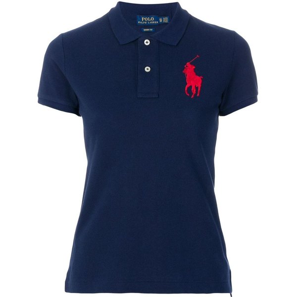 Koszulka Polo Polo Ralph Lauren SS22 Z PrążKowanym KołNierzykiem I Pionowymi Guzikami, Dopasowana, Z KróTkim RęKawem, Damska, Granatowa 211505656-002 Xs-image