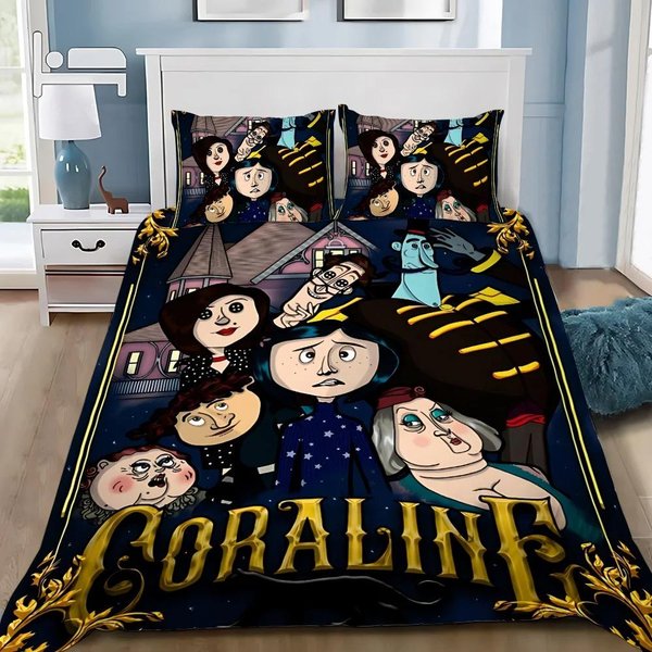 Juego De Ropa De Cama C-Coraline Juego De Funda NóRdica De Dibujos Animados TamañO Doble Queen King Funda NóRdica Completa Funda De Almohada NiñOs NiñAs Regalo De Vacaciones 140X200Cm-image