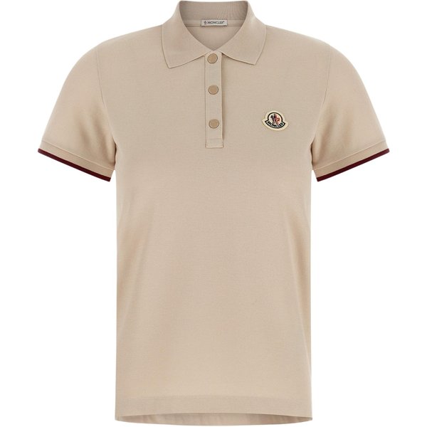 Camiseta Polo De Manga Corta A Rayas Con Logo Moncler SS26 Para Mujer Tops L10938A0000484720224 XS Beige-image