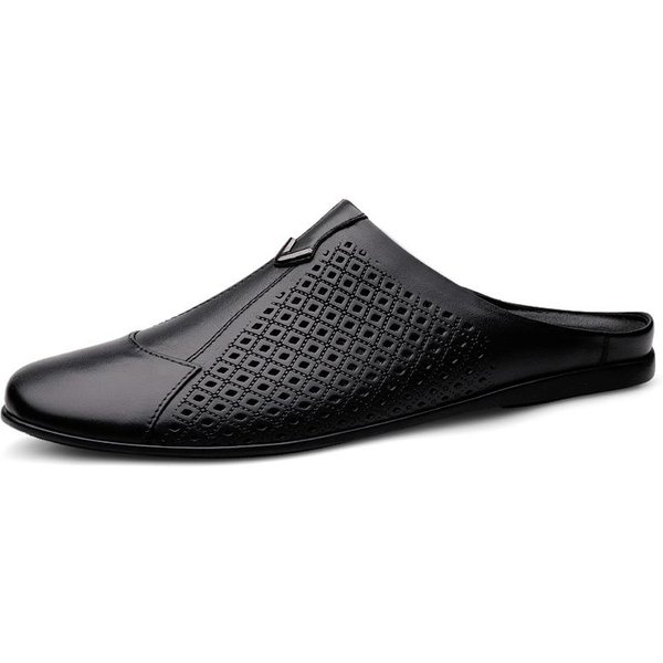 Modne WłOskie MęSkie Kapcie SkóRzane Buty Typu Muller MęSkie Mokasyny Outdoorowe AntypośLizgowe Czarne Casualowe PółKapcie MęSkie Modne Buty MężCzyzna 45 Gray-image