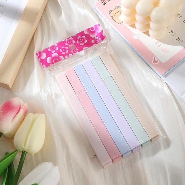 Juego De 6 Rotuladores De Colores Pastel, Marcadores De PapeleríA Kawaii, úTiles Escolares, Marcadores Para Estudiantes, PapeleríA Japonesa 6PCS White-image