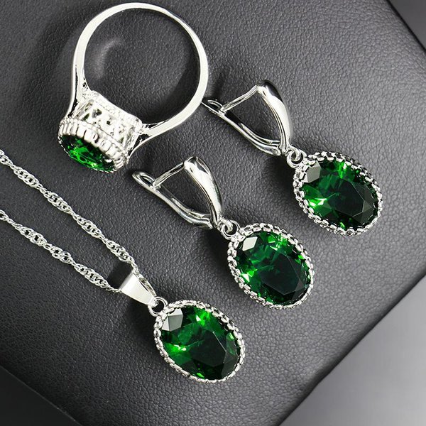 Collar De Circonita JoyeríA Para Novia Set Colorido Collar Femenino Pendientes Anillo JoyeríA De Tres Piezas. Size 10 Ring Set Gray-image